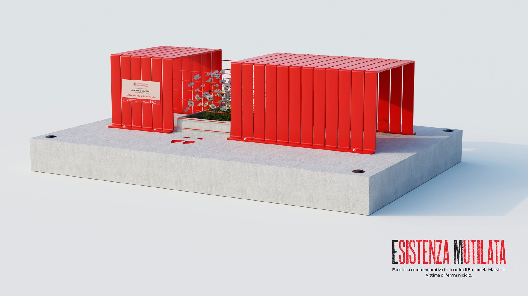 Render della panchina commemorativa Esistenza Mutilata