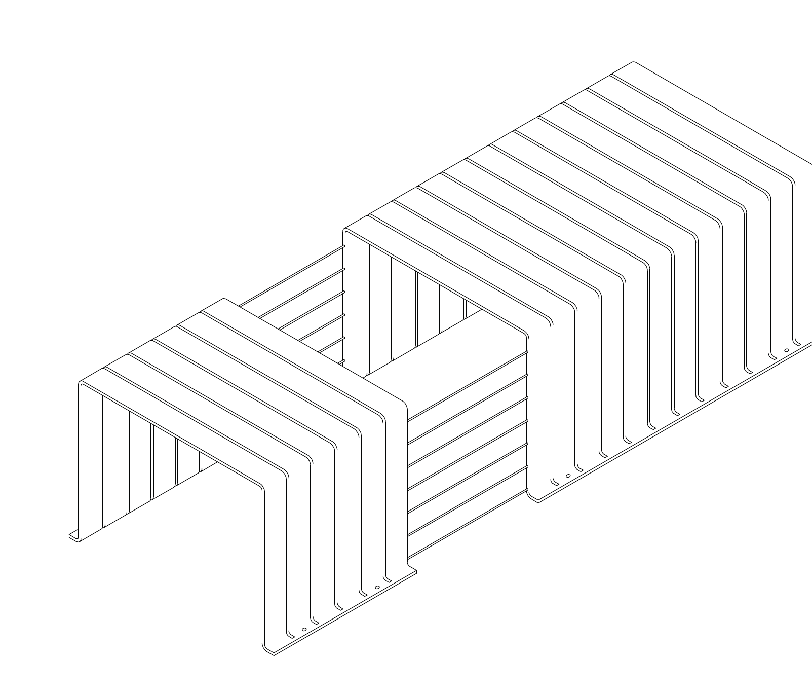 Disegno tecnico assonometrico della panchina
