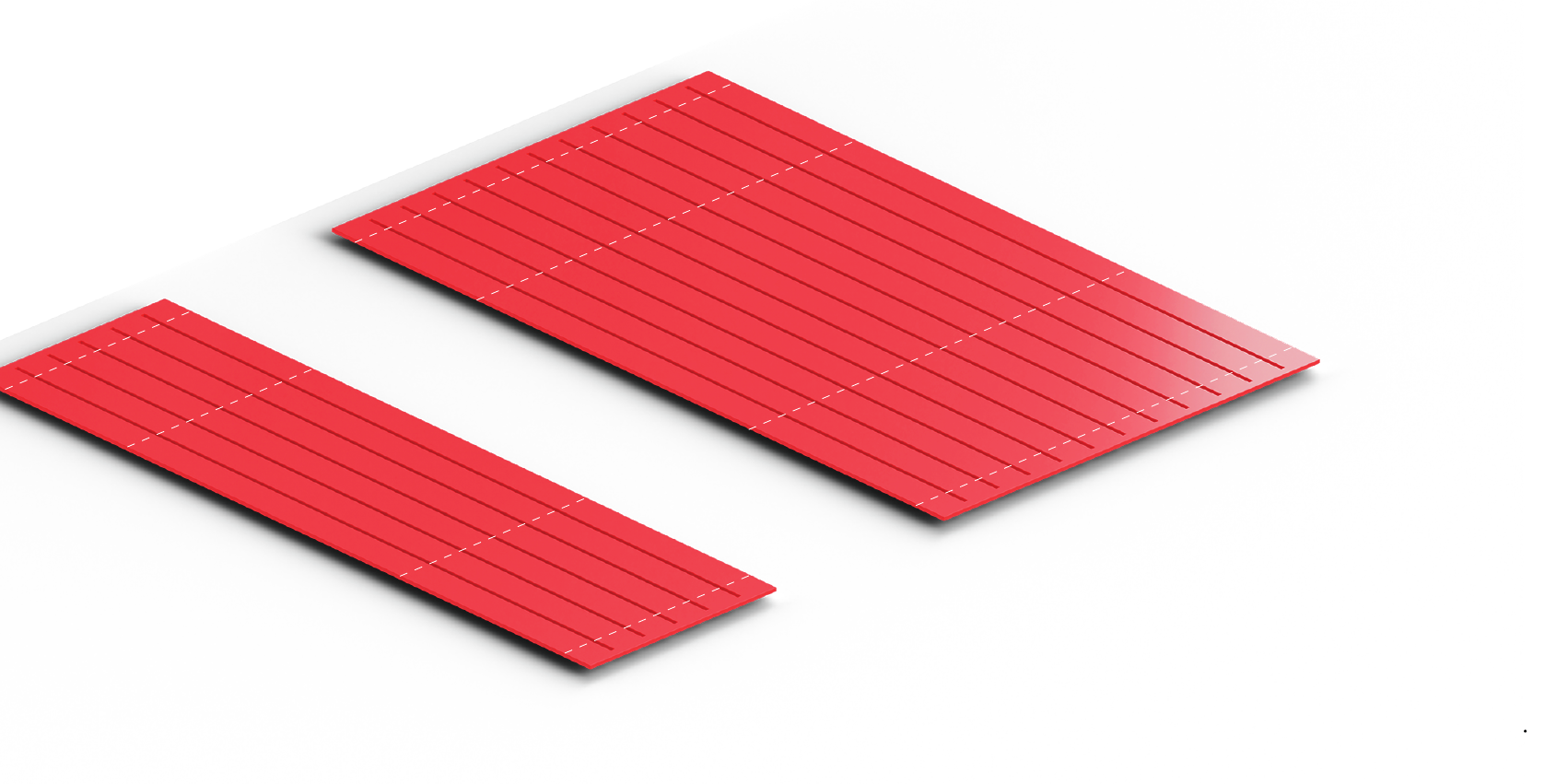 Render delle lastre in acciaio piegate, colore Rosso Traffico RAL3020